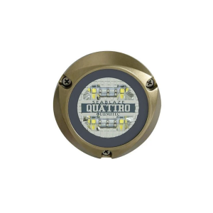 Luz led marina sumergible SeaBlaze Quattro, emite luz de color blanco y azul de 2000 l√∫menes, fabricada en bronce naval con grado de protección IP68.