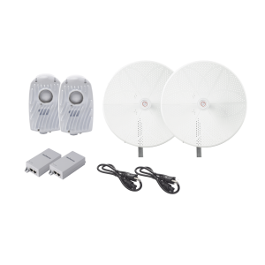 Kit de 2 radios B5X con antenasTXPD34B5X de (34 dBi), rango de frecuencia extendida (4.9 a 6.4 GHz), incluye inyector POE, cable de alimentación y para alineación, distancia de hasta 40 km