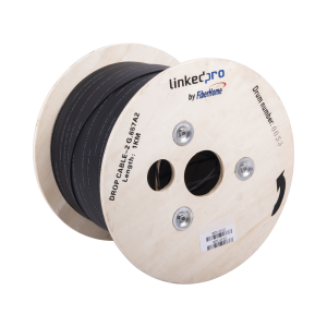 Carrete de 1 km de Fibra √ìptica Drop, Interior/Exterior G.657A2 Monomodo de 2 hilos (bifibra), Dieléctrica, Forro Negro