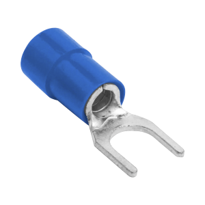 Terminal tipo horquilla ( espada ) aislada / 16 - 14 AWG / Az√∫l / Paquete de 25 piezas.