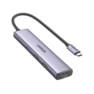 HUB USB-C (Docking Station) 5 en 1 / 1 USB-A 3.0 (5Gbps) / 2 USB-A 2.0 (5Gbps) / HDMI 2.0 4K@30Hz / USB-C PD Carga 100W / Cable Trenzado Duradero / Carcasa de Aluminio.