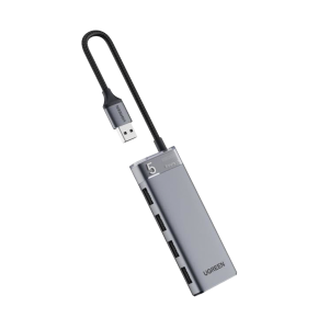 Hub USB-A 3.2 Gen 1 a 4 Puertos USB-A (5Gbps) 4 EN 1 / Carcasa ABS + PC / Cable trenzado de 20cm (Mas de 20000 flexiones) / Soporta OTG / Interfaz Niquelada / Luz indicadora LED / Color Gris Metalizado.