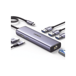 HUB USB-C (Docking Station) 6 en 1 / 3 Puertos USB-A 3.0 (5 Gbps)  / HDMI 4K@30Hz / Entrada USB-C PD 100W / 1 RJ45 (Gigabit Ethernet) / Caja de Aluminio