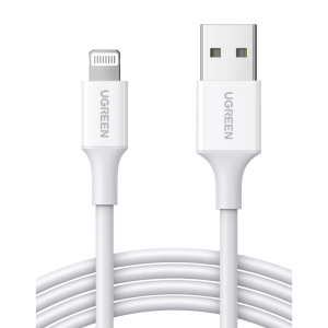 Cable USB-A a Lightning / Certificado MFi / 1 Metro / Adecuado para iPhone, iPad y iPod / Carga y Sincronización de Datos / Velocidad de hasta 480 Mbps / 5V 2.4 A / Protección de PVC y Forro de TPE. / 2 años de  Garantía