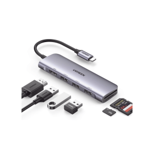 HUB USB-C (Docking Station) 6 en 1 / HDMI 4K@30Hz / 3 Puertos USB 3.0 / Lector Tarjeta SD + Micro SD (TF) (Uso Simultáneo) / Caja de Aluminio