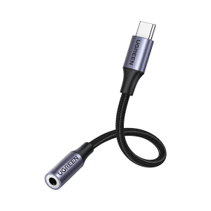 Adaptador USB Tipo C a Jack 3.5mm / Cable de 10 cm / Soporta CTIA/OMTI / HiFi / Plug & Play / Funda Anti Torceduras / Carcasa de Aluminio / Nylon Trenzado / Llama, Escucha M√∫sica y Controla.