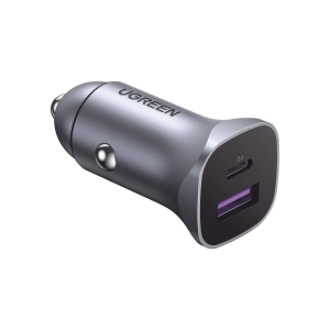 Cargador de Auto 30W / 2 Puertos USB-A y USB-C / Carga Rápida / Compatible con Vehículos de 12 y 24 VCD / PD3.0 + QC3.0 / Indicador Led / Diseño Compacto / Chip Inteligente / Aleación de Aluminio.