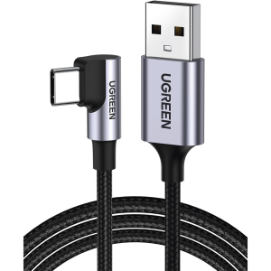 Cable USB-A a USB-C / Conector con Ángulo Recto de 90¬∞ / 2 Metros / Carcasa de Aluminio / Nylon Trenzado / Transferencia de Datos Hasta 480 Mbps / Soporta Carga Rápida de hasta 60W / 2 años de  Garantía