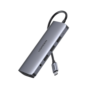 HUB USB-C Multipuertos / 3 USB-A 3.0 / HDMI 4K@30Hz, / RJ45 (Gigabit Ethernet) / VGA / Lector Tarjeta SD+TF / Jack Audio 3.5mm / USB C PD Carga 100W / 10 en 1 / Carcasa de Aluminio.