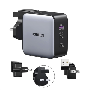 Cargador Universal de Viaje 65W / Contiene 3 Enchufes Internacionales (EU/UK/US) / Serie Nexode / 3 Puertos de Carga Rápida / 2 USB-C / 1 USB-A / Tecnología GaN II / PD 3.0 / QC 4.0 / Carga Inteligente / Carcasa Ignifuga