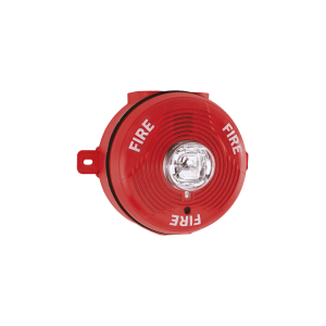 Sirena con Lámpara Estroboscópica para Exterior, Montaje en Techo, Nivel de Candelas Seleccionable, Color Rojo