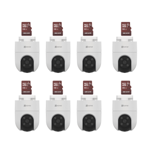 Kit de Camaras WiFi, Incluye 8 Piezas CS-H8C y 8 Piezas HS-TF-E1/32G / Audio de Dos Vías / Detección de Movimiento /  Luz Blanca / Sirena  /  Uso en Exterior con Protección