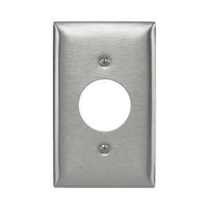 Placa para Receptáculo Sencillo de 15 y 20 A de Entrada Recta y  para Receptáculo de 15 A de Media Vuelta/ 1.4" (35.56 mm) / Acero Inoxidable.