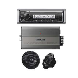 Kit de estéreo con Bluetooth KMR-M332BT | Amplificador KAC-M3004 | más Par de bocinas KFC-1653MRB