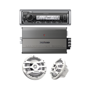 Kit de estéreo con Bluetooth KMR-M332BT | Amplificador KAC-M3004 | más Par de bocinas KFC-1653MRW