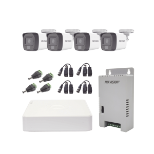 Kit TURBOHD 1080p / DVR 4 Canales / 4 Cámaras con Micrófono Integrado y 101¬∞ Visión / Luz Blanca + IR Visión Nocturna / Transceptores / Conectores / Fuente de Poder Profesional Compacta