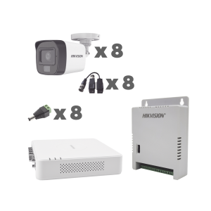 KIT TurboHD 1080p / DVR 8 Canales con audio por coaxitron / 8 Cámaras con Micrófono Integrado 101¬∞ Visión/  luz blanca + IR visión nocturna  / Transceptores / Conectores / Fuente de Poder Profesional