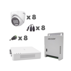 KIT TurboHD 1080p / DVR 8 Canales con audio por coaxitron / 8 Cámaras con Micrófono Integrado 106¬∞ Visión/  luz blanca + IR visión nocturna  / Transceptores / Conectores / Fuente de Poder Profesional