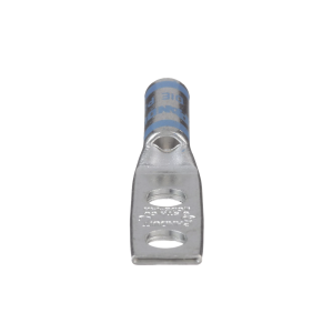 Terminal doble Ojillo de 1/4" para cable 6 AWG, ángulo recto, Espacio entre Orificios 16mm. Paquete 50 Piezas