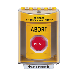 Botón de Abortar, Texto en Ingles, Tapa Protectora de Policarbonato S√∫per Resistente, Momentaneo