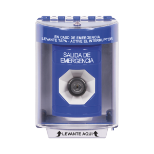 Botón de Salida de Emergencia, Texto en Español, Tapa Protectora de Policarbonato S√∫per Resistente, Llave para Activar