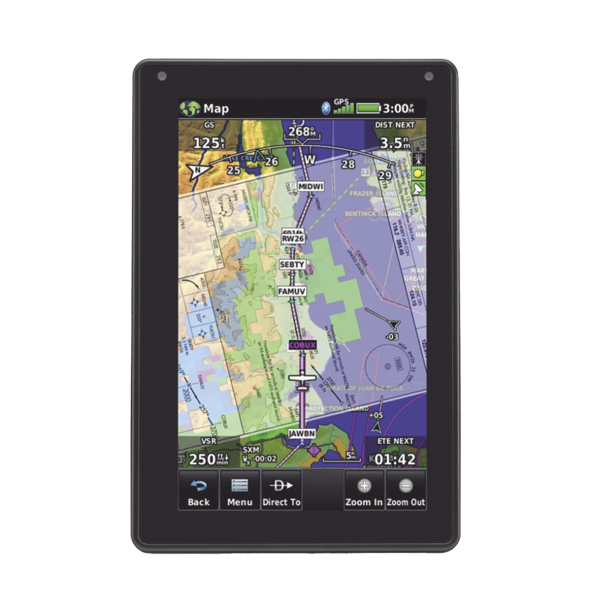 Navegador portátil aera 760, muestra información de trafico aéreo y una excelente visualización por medio de su  pantalla con visión 3D  touch screen.