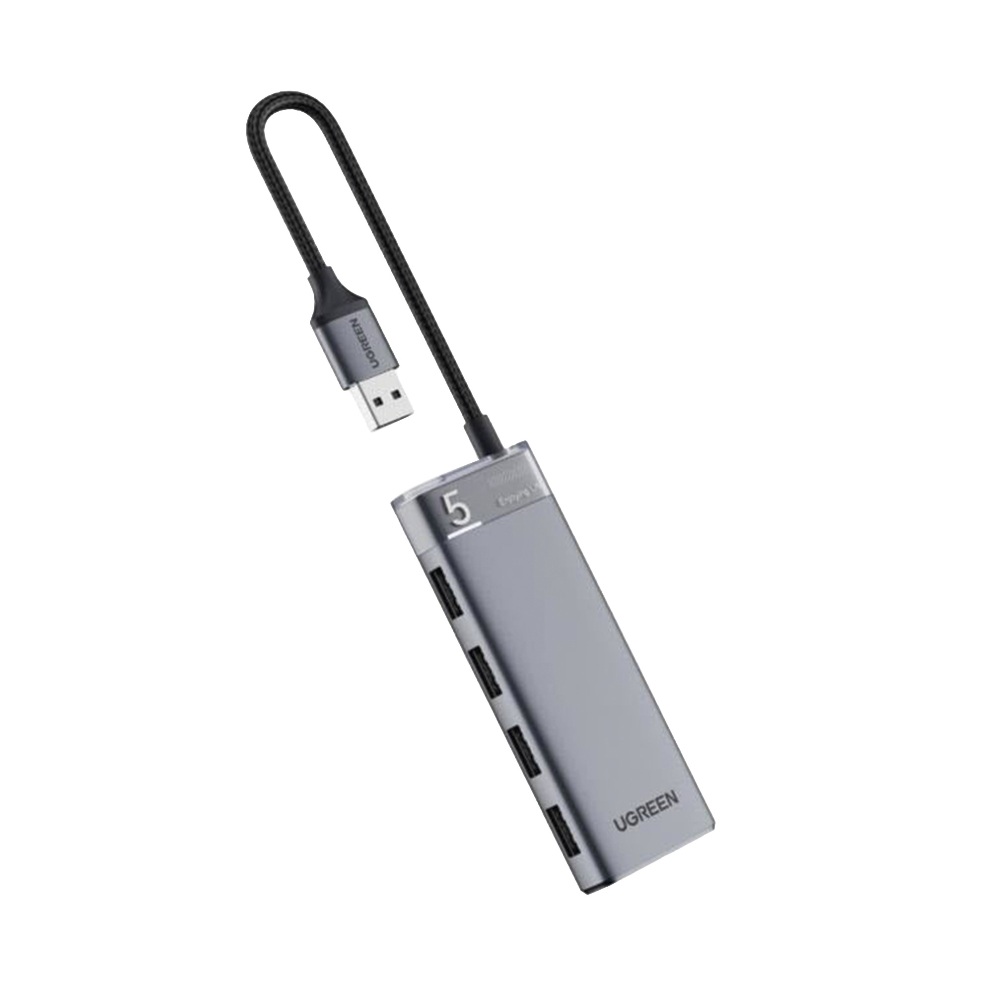 HUB USB-A 3.2 Gen1 4 EN 1 | 4 Puertos USB-A (5Gbps) | Carcasa ABS + PC | Soporta OTG | Luz Indicadora LED | Cable de Nylon Trenzado de 20cm (Mas de 20000 flexiones) | Interfaz Niquelada | Color Gris Metalizado.