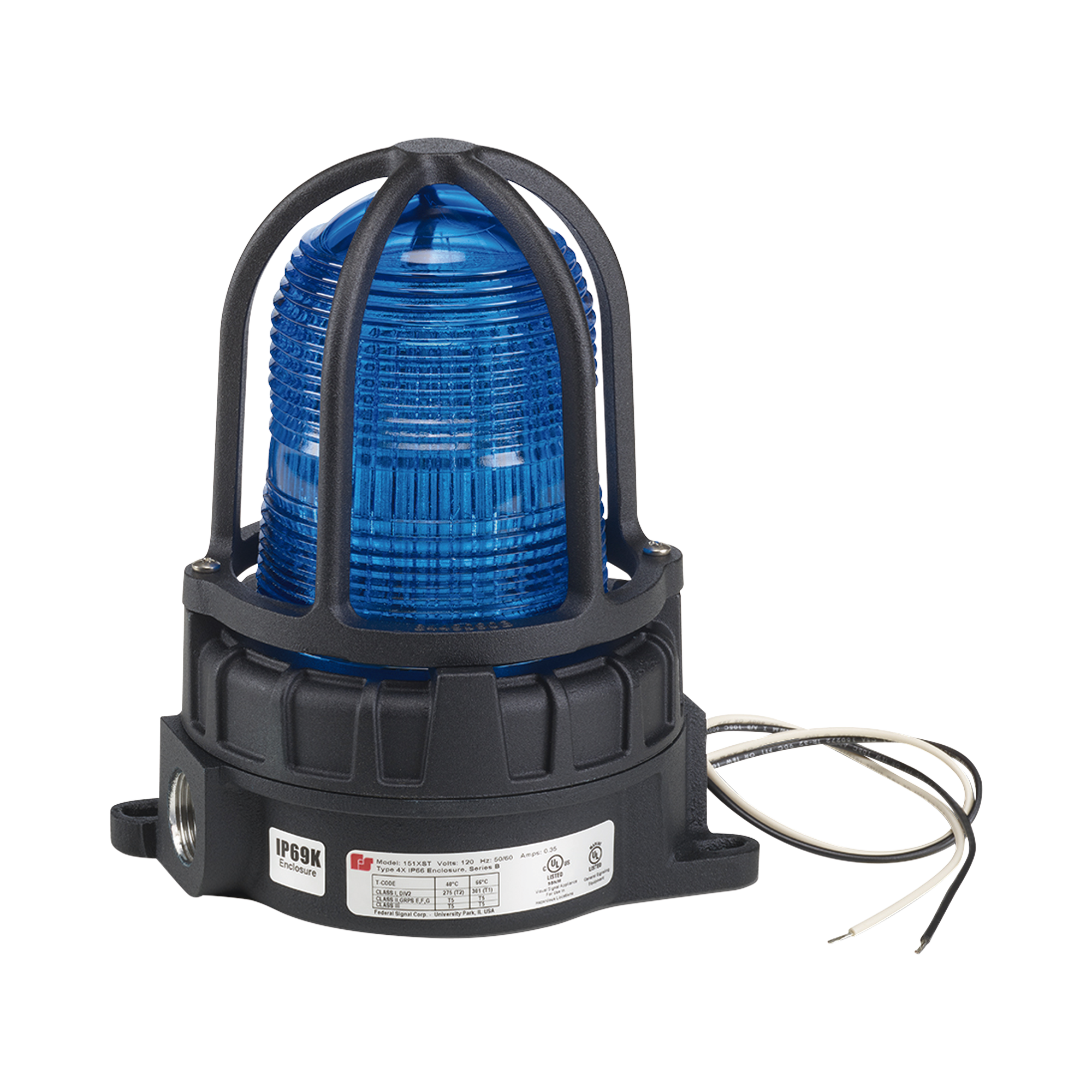 Luz de advertencia LED para ubicaciónes peligrosas, montaje tipo tubo, 24 VCD, LED color Azul