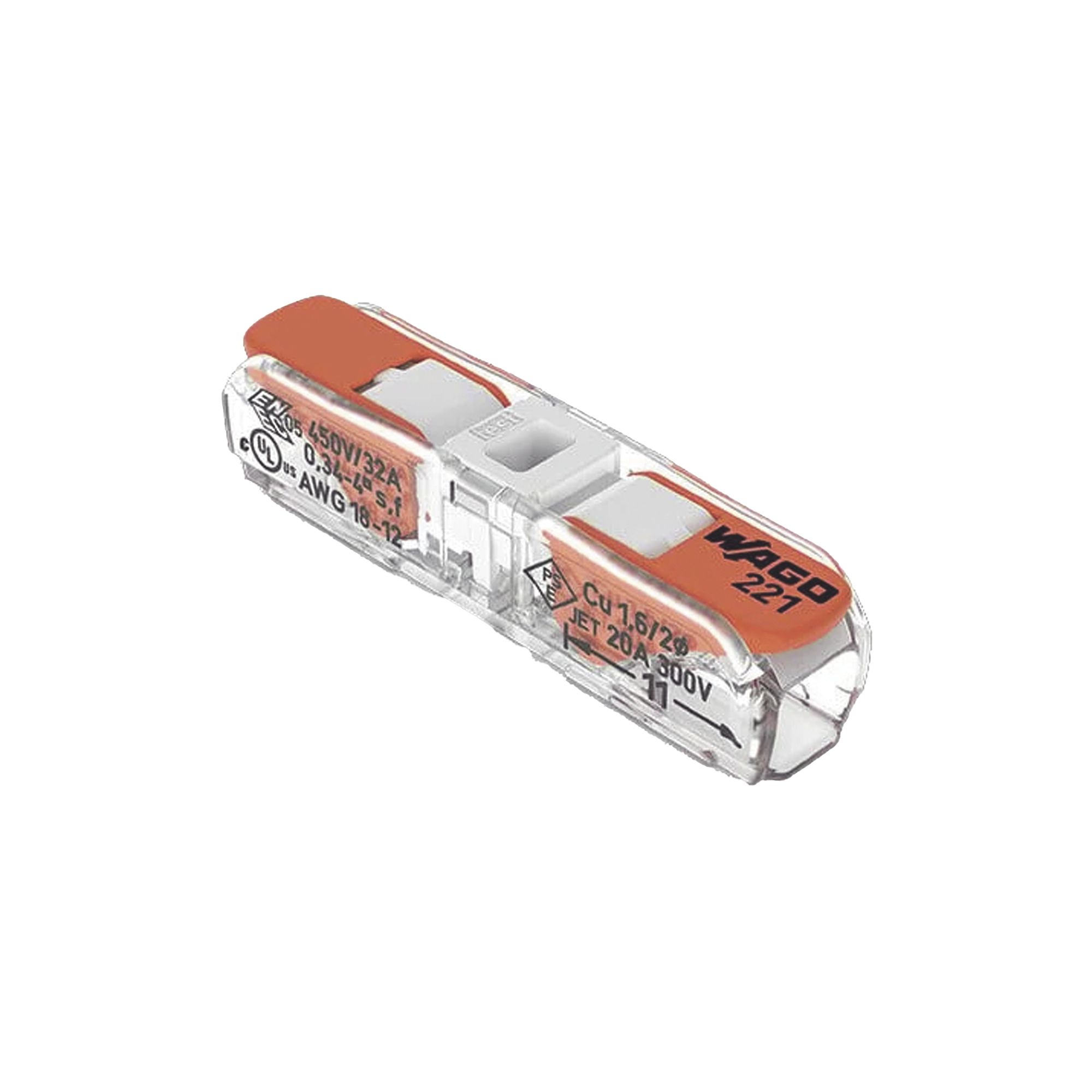 Conect. p. instal. en línea con palancas; para cualquier tipo de conductor; máx. 4mm¬≤; 2 conductores; Carcasa transparente; Color tapa blanco; Temperatura ambiente máxima 85¬∞C (T85); 4,00 mm¬≤; transparente