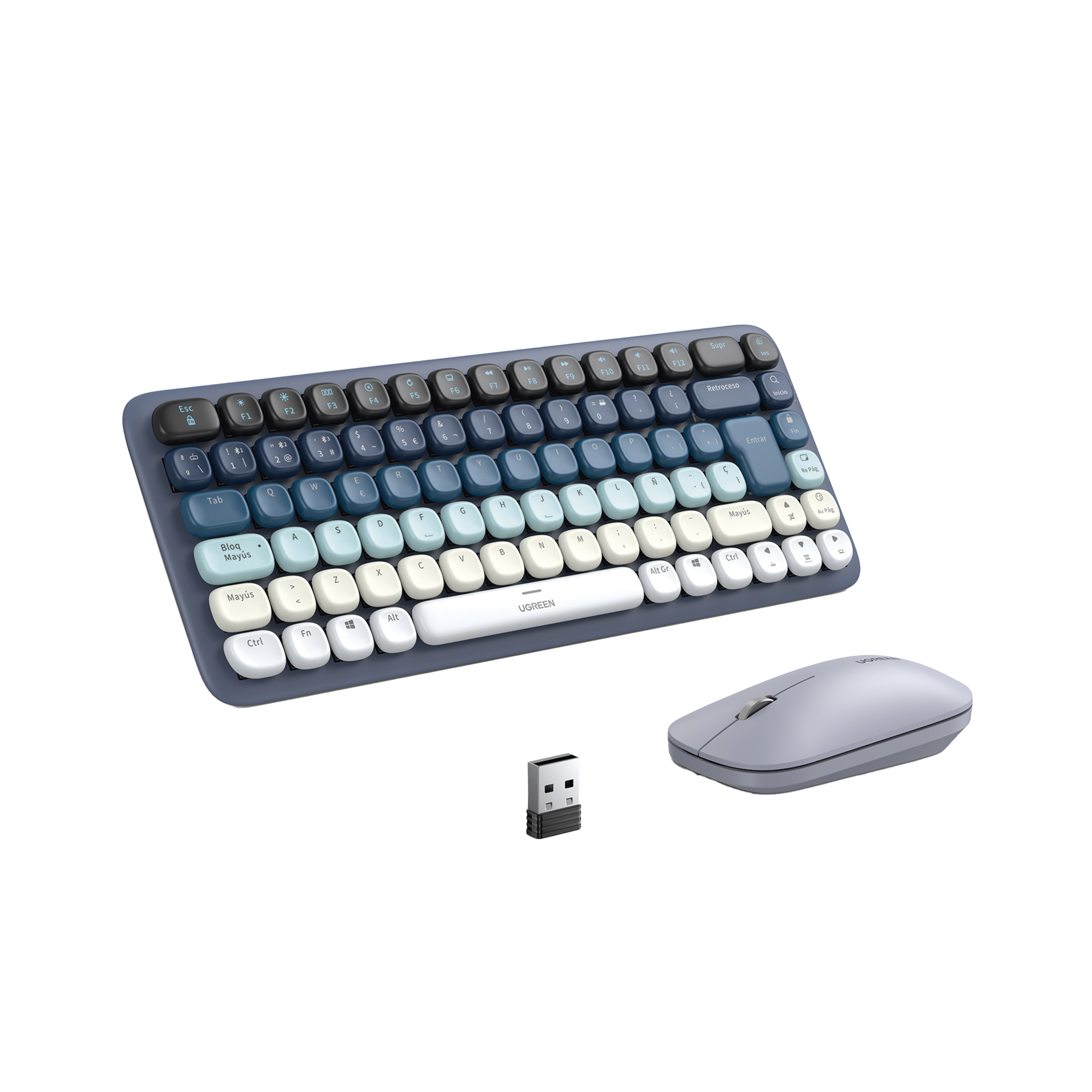 Paquete de Teclado y Mouse | 85 teclas en Español | Bluetooth y 2.4GHz |  Mouse Ambidiestro  | Sensor de DPI ajustable | Efectos de Iluminación del Teclado | Amplia compatibilidad | Color Azul.