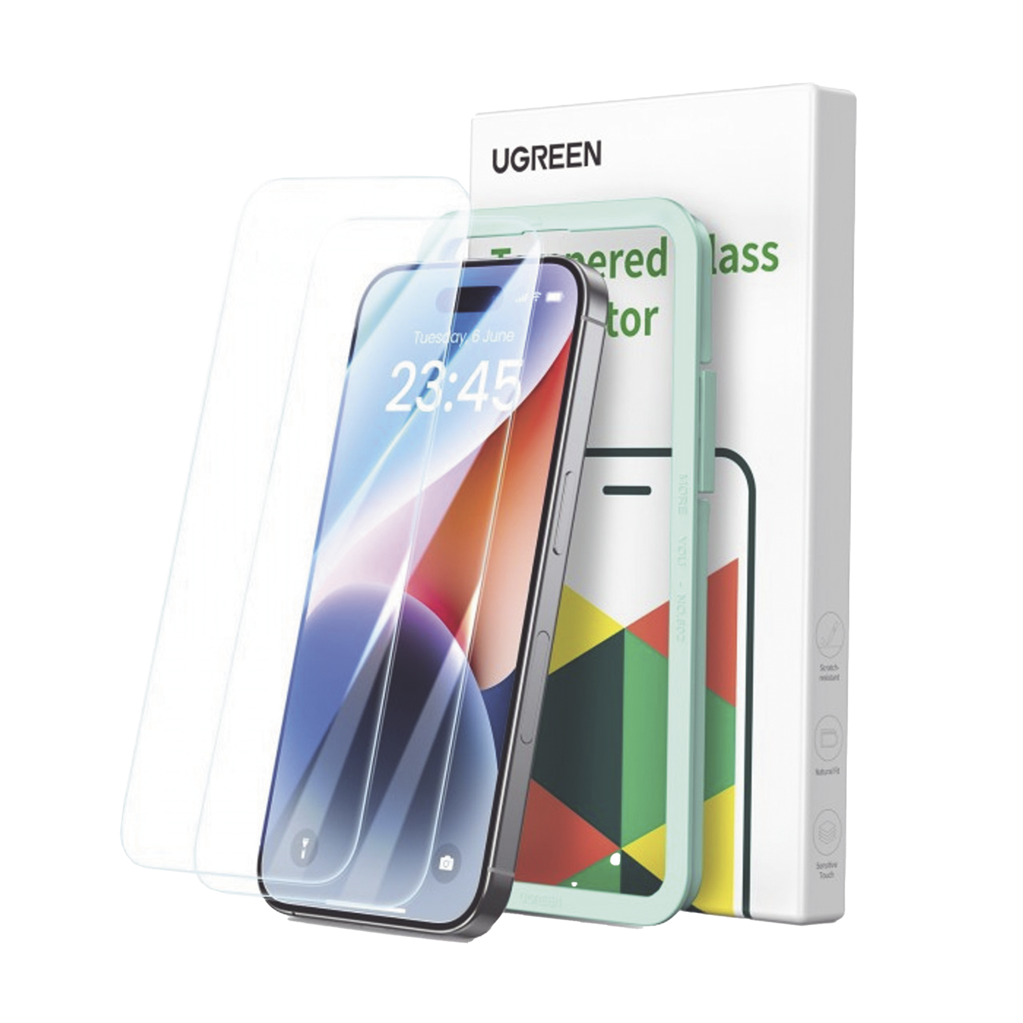 Protector de pantalla UGREEN HD con marco de instalación para iPhone 15/16 (paquete de 2)