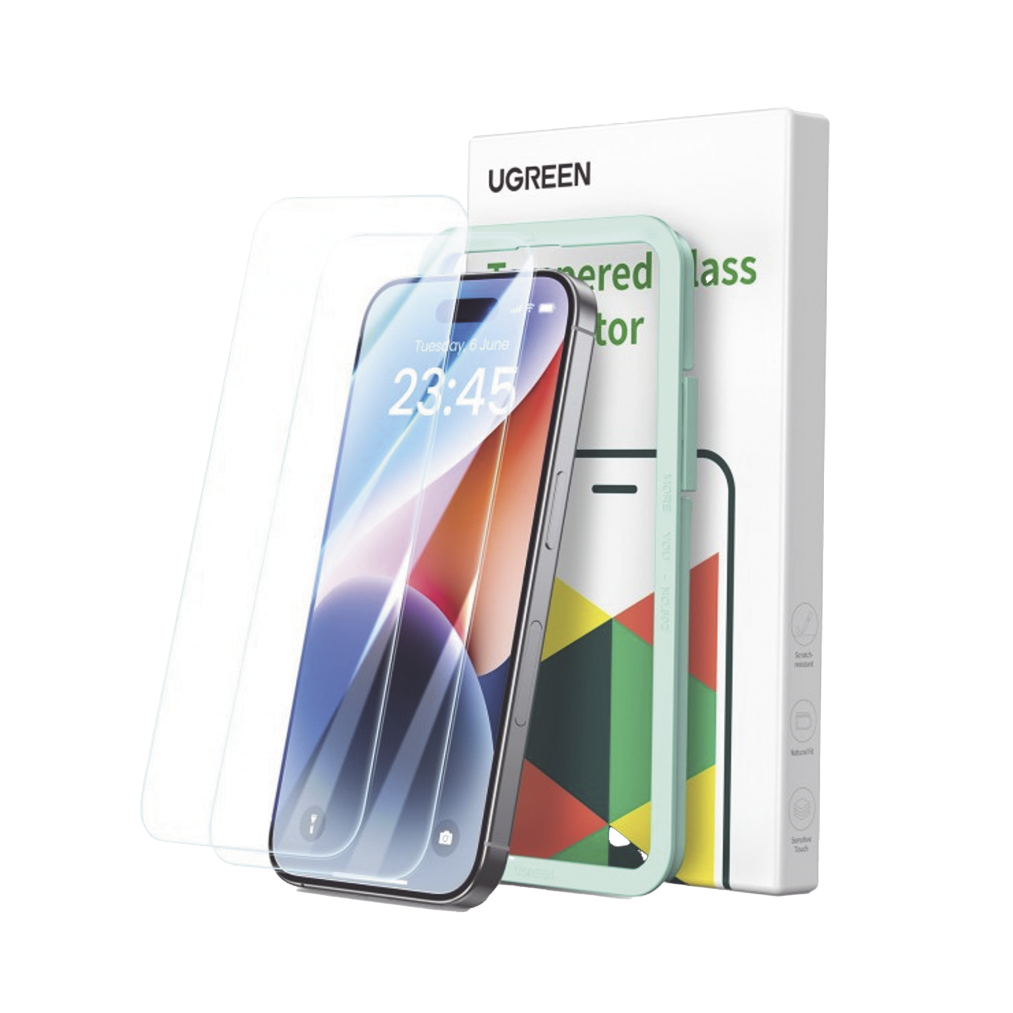 Protector de pantalla UGREEN HD con marco de instalación para iPhone 15 Plus/16 Plus (paquete de 2)