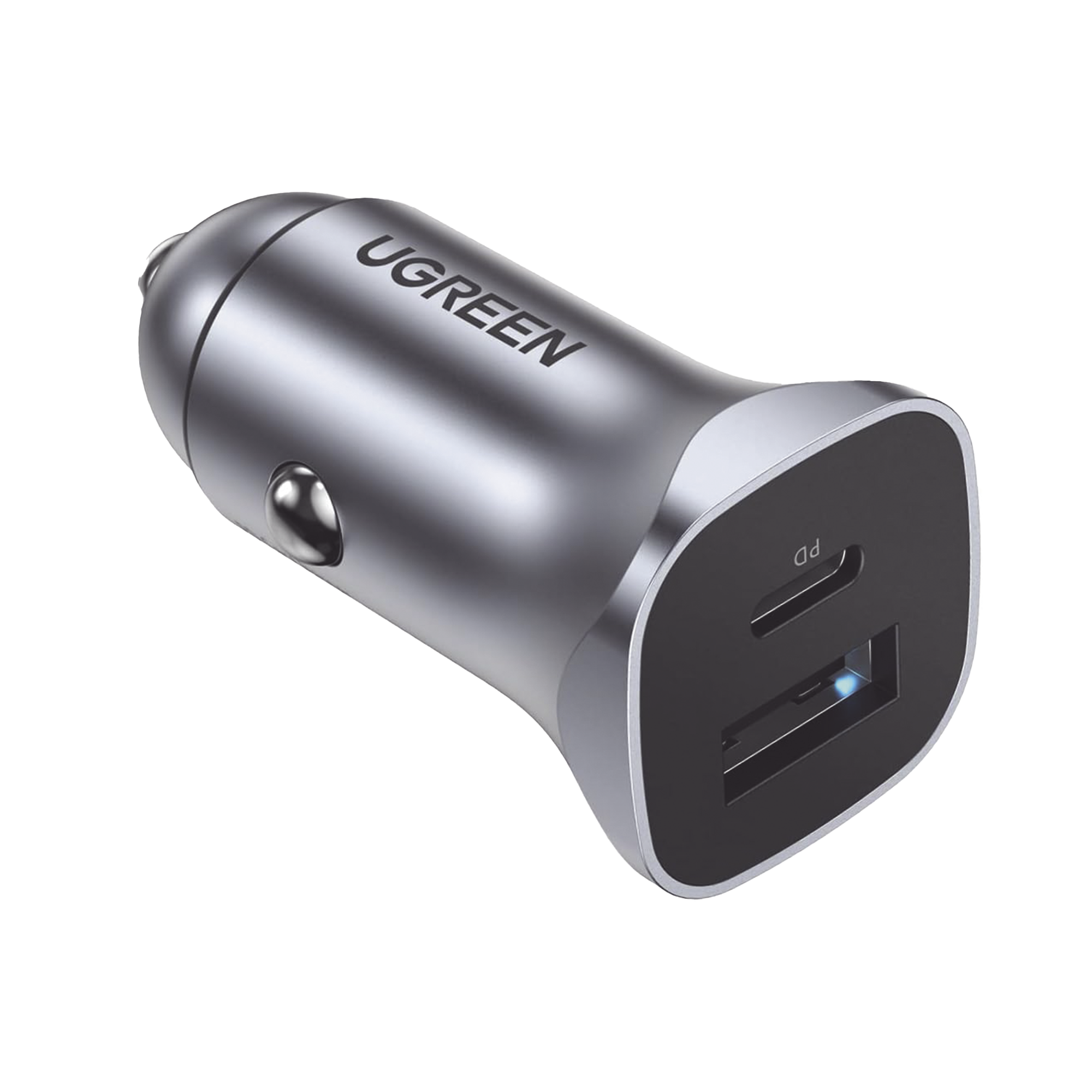 Cargador de Auto 24W | Puerto USB-A y USB-C | Carga Rápida | Compatible con Vehículos de 12 y 24 VCD | PD3.0 + QC3.0 | Indicador Led | Diseño Compacto | Chip Inteligente | Caja de Aluminio.