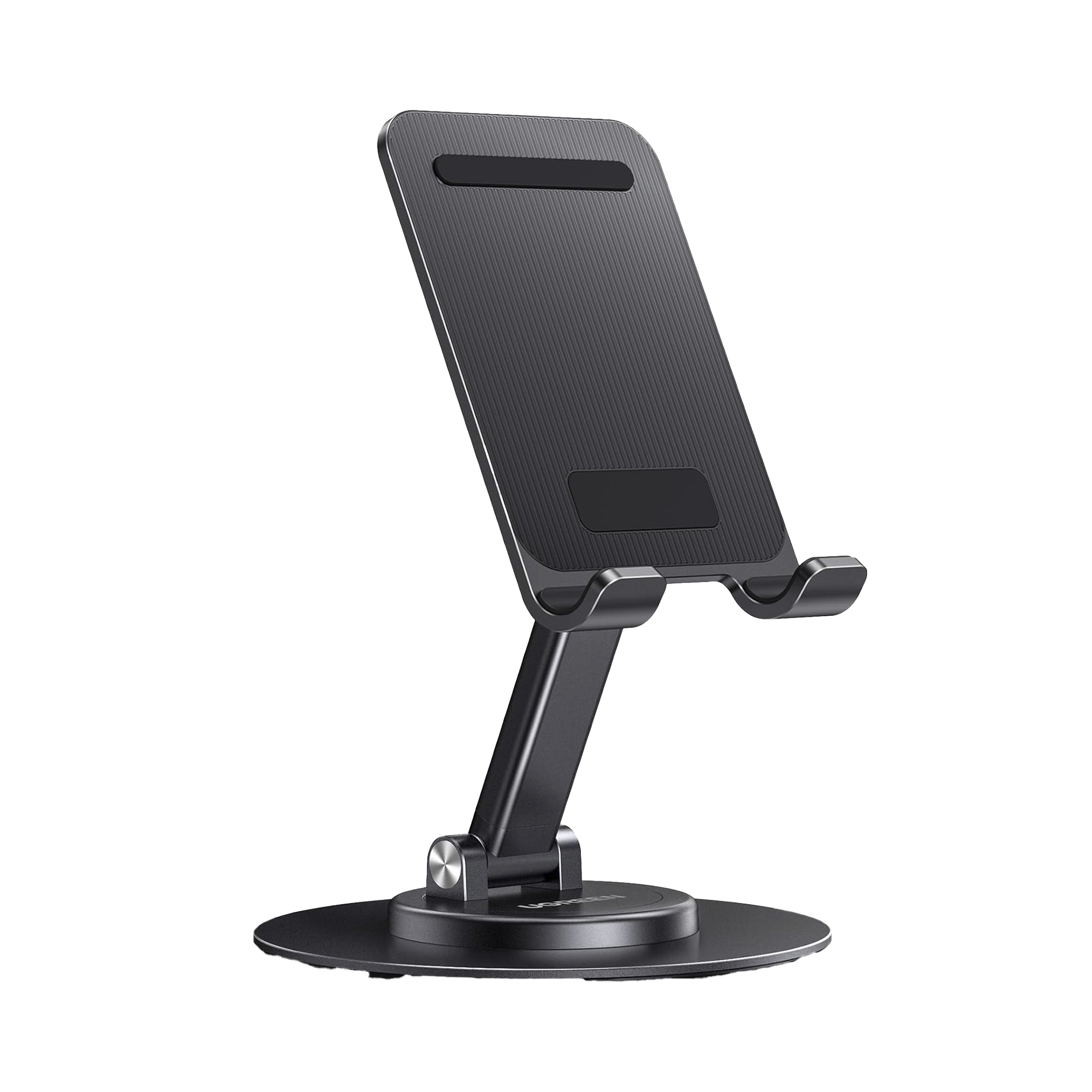 Soporte para Teléfono Celular Giratorio | 360¬∞ de Rotación | Angulo Ajustable | Altura Ajustable 17-20cm  | Antideslizante | Ejes Giratorios de Alta Precisión| Plegable | Aluminio | Color Gris
