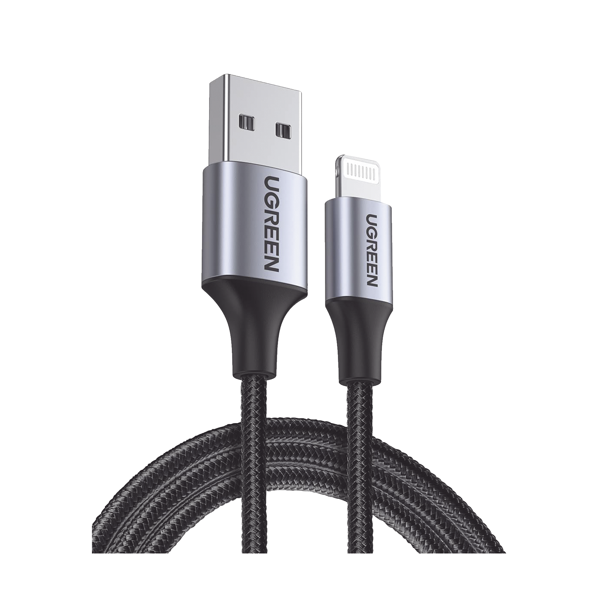 Cable USB-A a Lightning | 1 Metro | Certificado MFi | Carga Rápida 5V/2.4 A | 480 Mbps | Conector C94 | Adecuado para iPhone, iPad y iPod | Protección Integrada | Caja de Aluminio | Nylon Trenzado | Color Negro.
