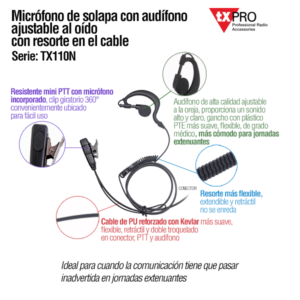 Micrófono - audífono de solapa ajustable al oído para Radio Matra TPH700