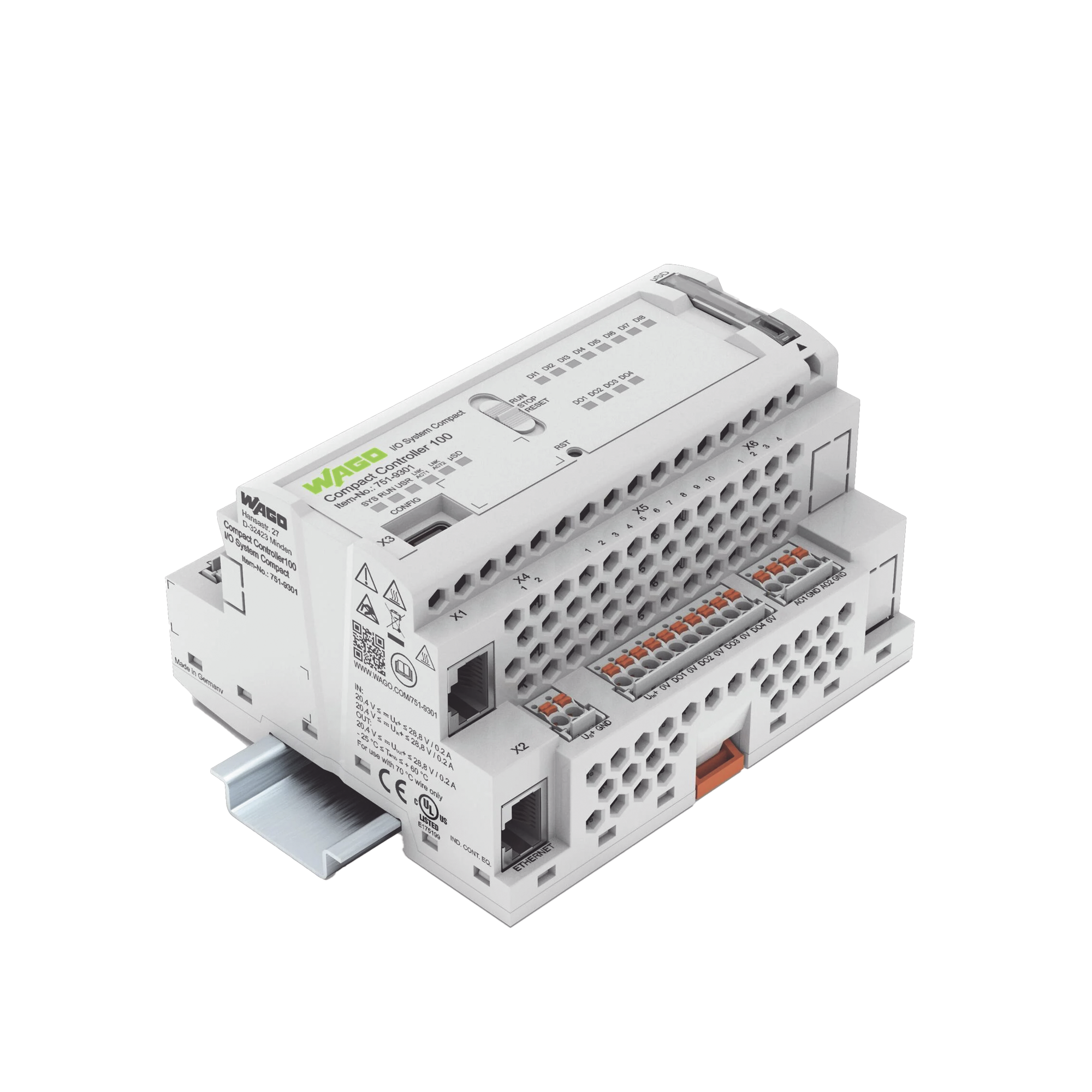 Controlador compacto 100; 8DI 4DO 2AI 2NI1K/PT1K 1RS485; 2 x ETHERNET; SD