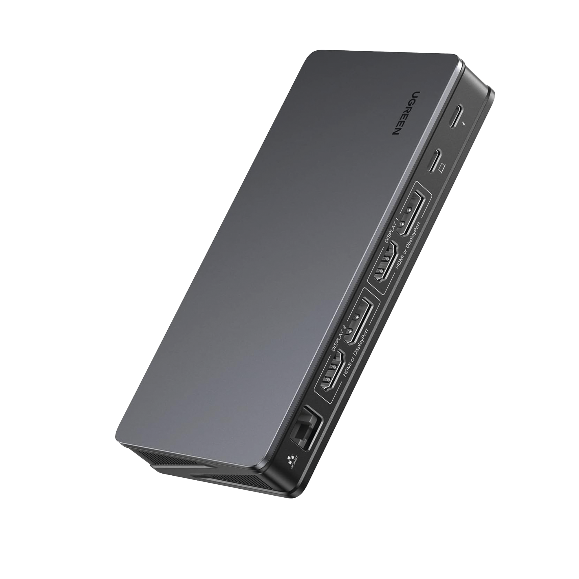 HUB USB-C (Docking Revodok Pro 209) 9 en 1 | 2 HDMI 4K@60Hz | 2 DP 4K@60Hz | 1 USB-A 3.2 (10 Gbps) | 2 USB-A 3.2 (10 Gbps) | 1 USB-C PD Carga 100W | 1 USB-C para conexión de PC | RJ45 (Gigabit) | Botón de encendido | Caja de Aluminio.