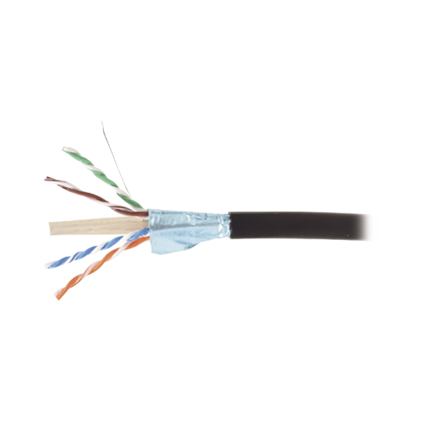 Bobina de Cable Blindado F/UTP de 4 Pares, Para Exterior con Gel, Cat6A (23 AWG), Industrial para Climas Extremos, Enterrado Directo, Color Negro, 305 m