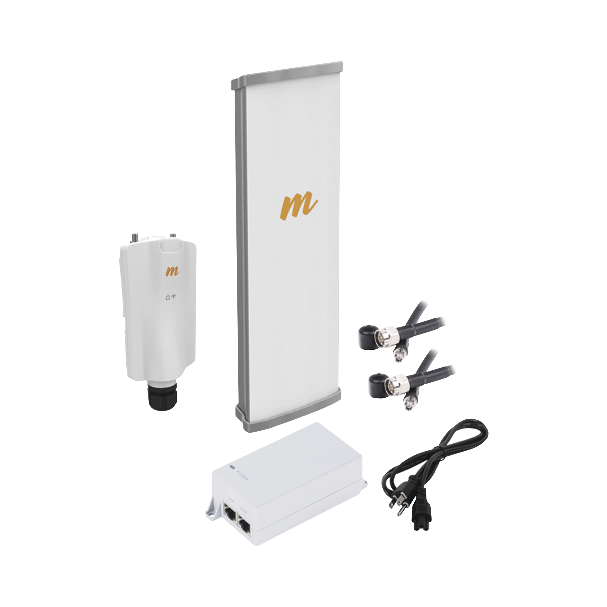 Kit de radio A5x con antena N545X4, 4.9 a 6.4 GHz, 700 Mbps, hasta 64 usuarios concurrentes,  Monitoreo a travez de la nube, incluye jumper, PoE24V, cable de alimentación y montaje
