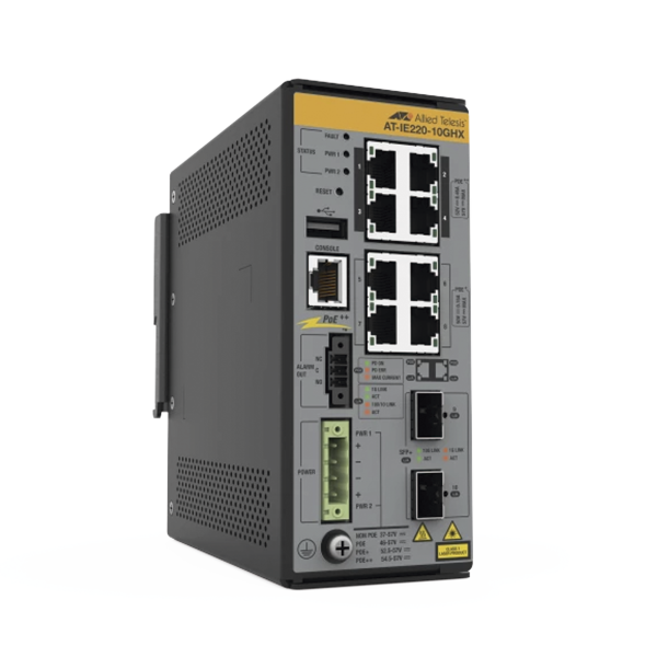 8x 10/100/1000T, 2x 1G/10G SFP+, Industrial Ethernet, Layer 2+ Switch, PoE++ (TAA)