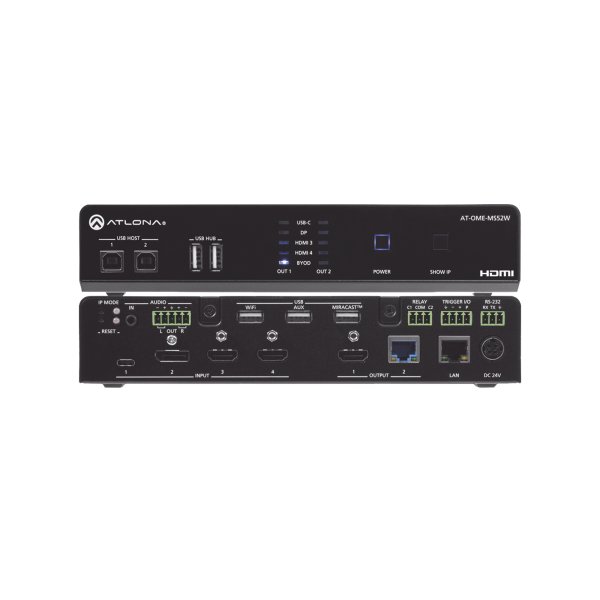 OMEGA 5X2 4K/UHD MULTIFORMAT MATRIX SWITCHER, WITH WIRELESS CASTING ,HDMI, USB-C, DISPLAY PORT, AND USB PASS THROUGH OVER HDBASET FOR EUROPE