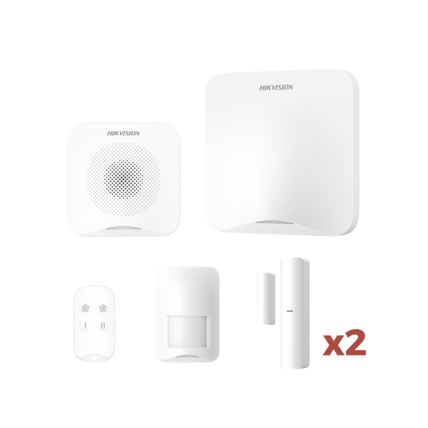 (AX HOME) KIT de Alarma AX HOME / Incluye: 1 Hub con batería de respaldo / 1 Llavero / 1 PIR / 2 Contactos Magnéticos / 1 Sirena / Wi-Fi / Compatible con Hik-Connect P2P y Hik-Partner PRO