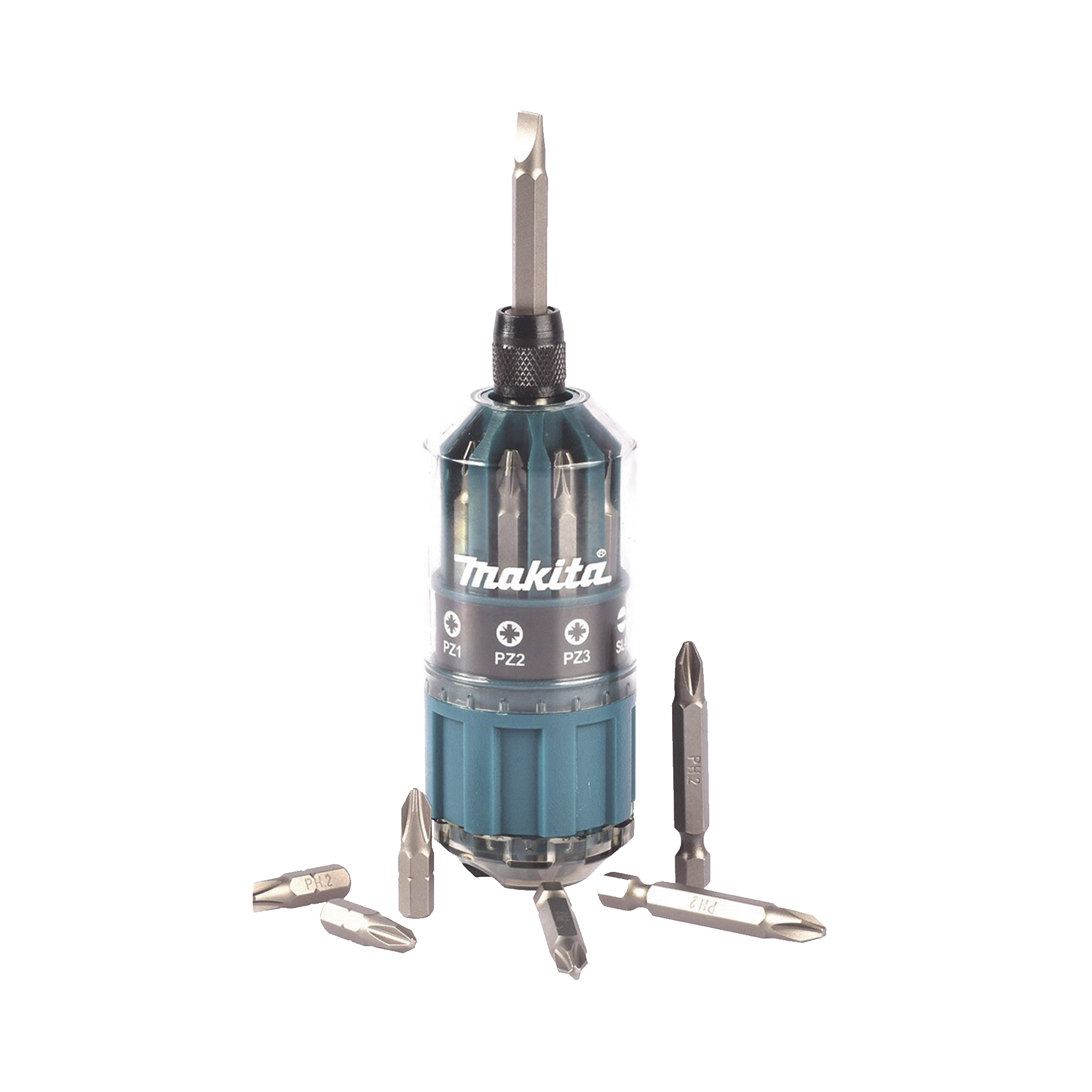 Desarmador Makita Con 18 Puntas intercambiables Tipo: Ph 2, Pz 1, Pz 2, Pz 3, SI 4, SI 5, SI 6.