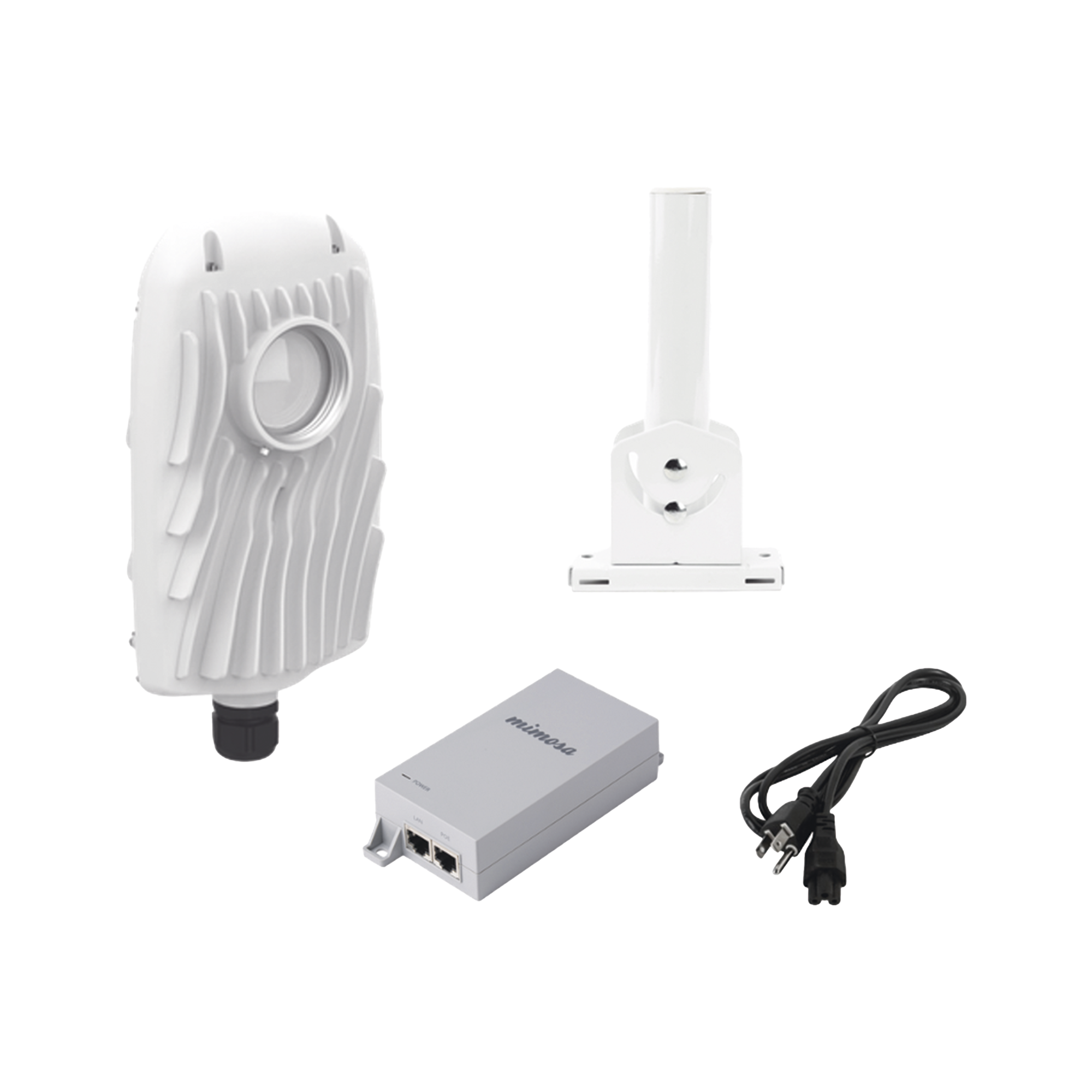 Kit de radios B5X, rango de frecuencia extendida (4.9 a 6.4 GHz),  incluye inyector POE50V, cable de alimentación y montaje universal para tubo o poste o mástil