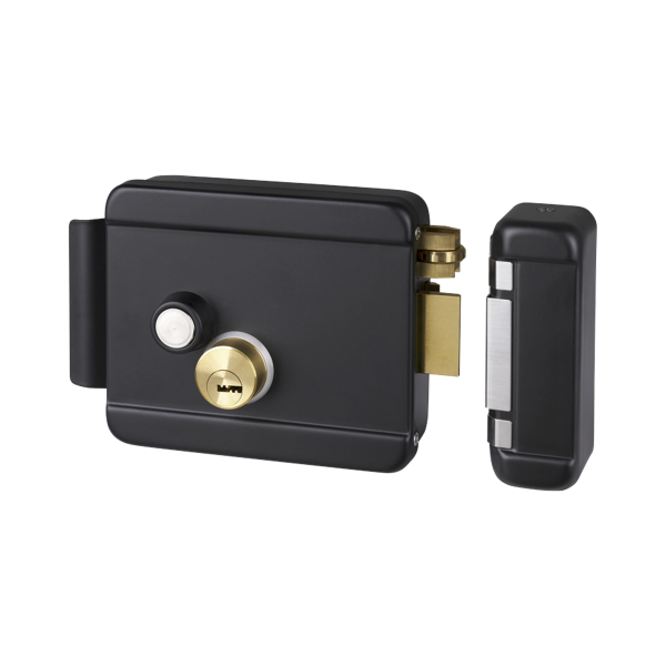 Cerradura Eléctrica con Botón de Salida / Incluye Llave  / Exterior / Derecha / Color Negro