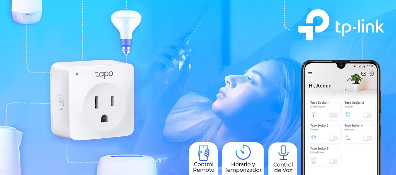 Mini tomacorriente inteligente Wi-Fi, 100 - 120V~, 50/60Hz, 15.0A, compatible con Amazon Alexa y Google Assistant, color blanco.