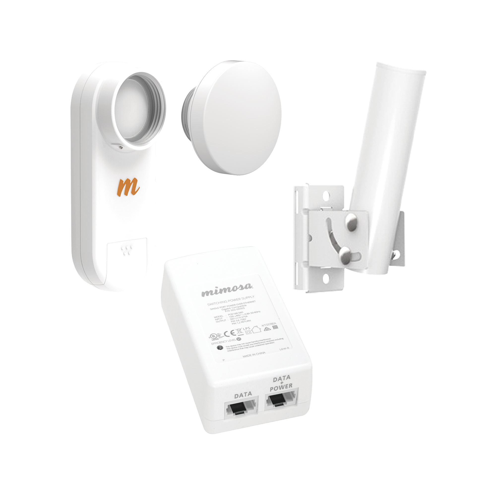 Kit de radios C5X, rango de frecuencia extendida (4.9 a 6.4 GHz),  incluye inyector POE, montaje universal para tubo o poste Y una antena de 12 dBi