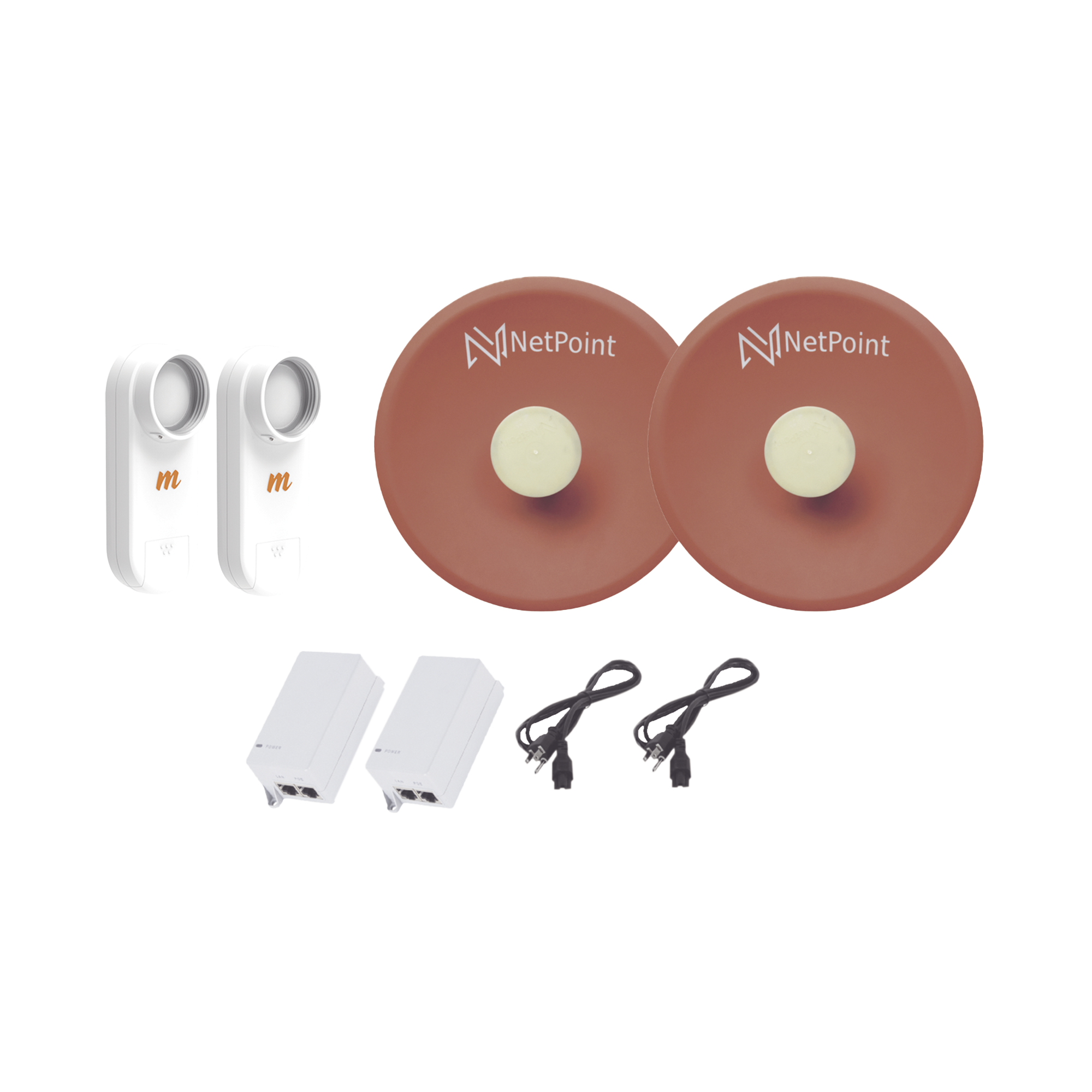 Kit de 2 radios C5X con antenas NPPROS2PACK (27 dBi), rango de frecuencia extendida (4.9 a 6.4 GHz), incluye inyector POE  y cable de alimentación