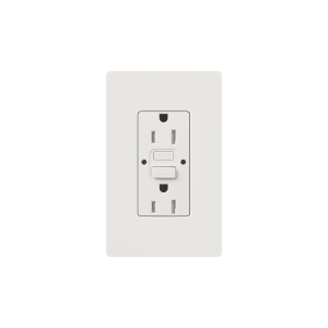 Tomacorriente 125V 15A resistente a manipulaciones, color blanco.